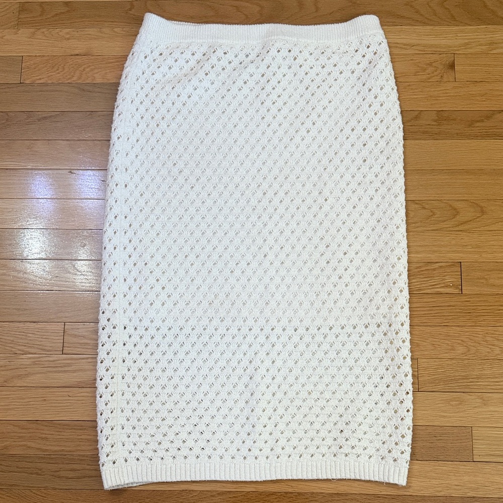 Worthington Ivory Knit Pencil Skirt XL Lined Stretch Open Knit